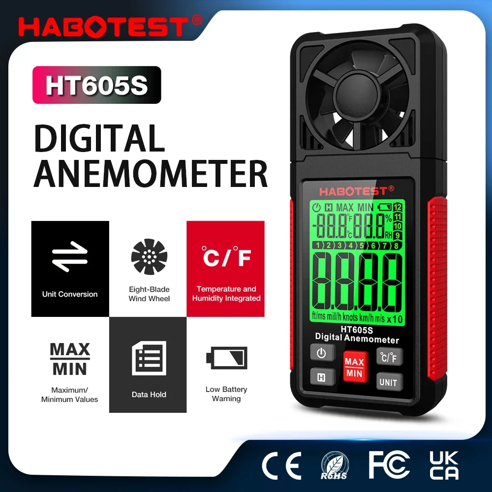 Anemometer Digital Wind Speed - HABOTEST 디지털 풍속계 휴대용 풍속 측정기