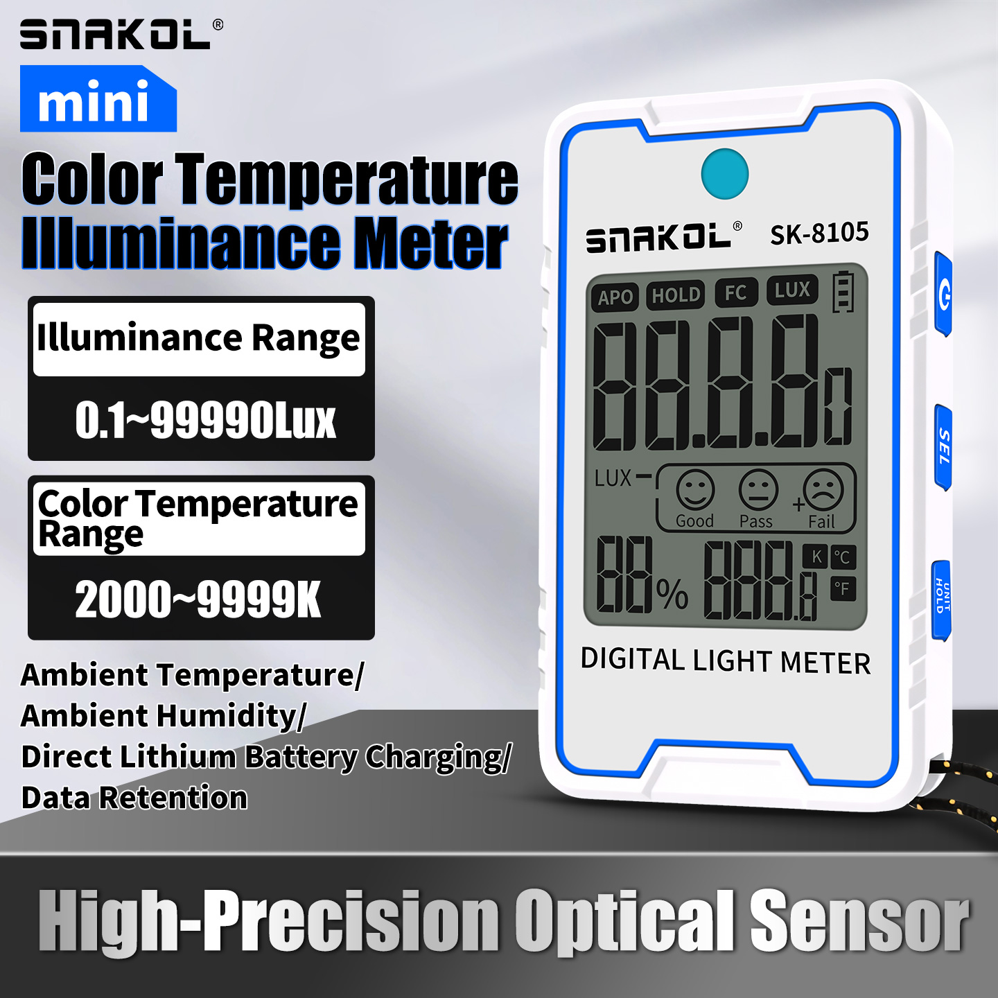 Lux Meter Digital Light - SNAKOL SK-8105 라이트 미터 휴대용 미니