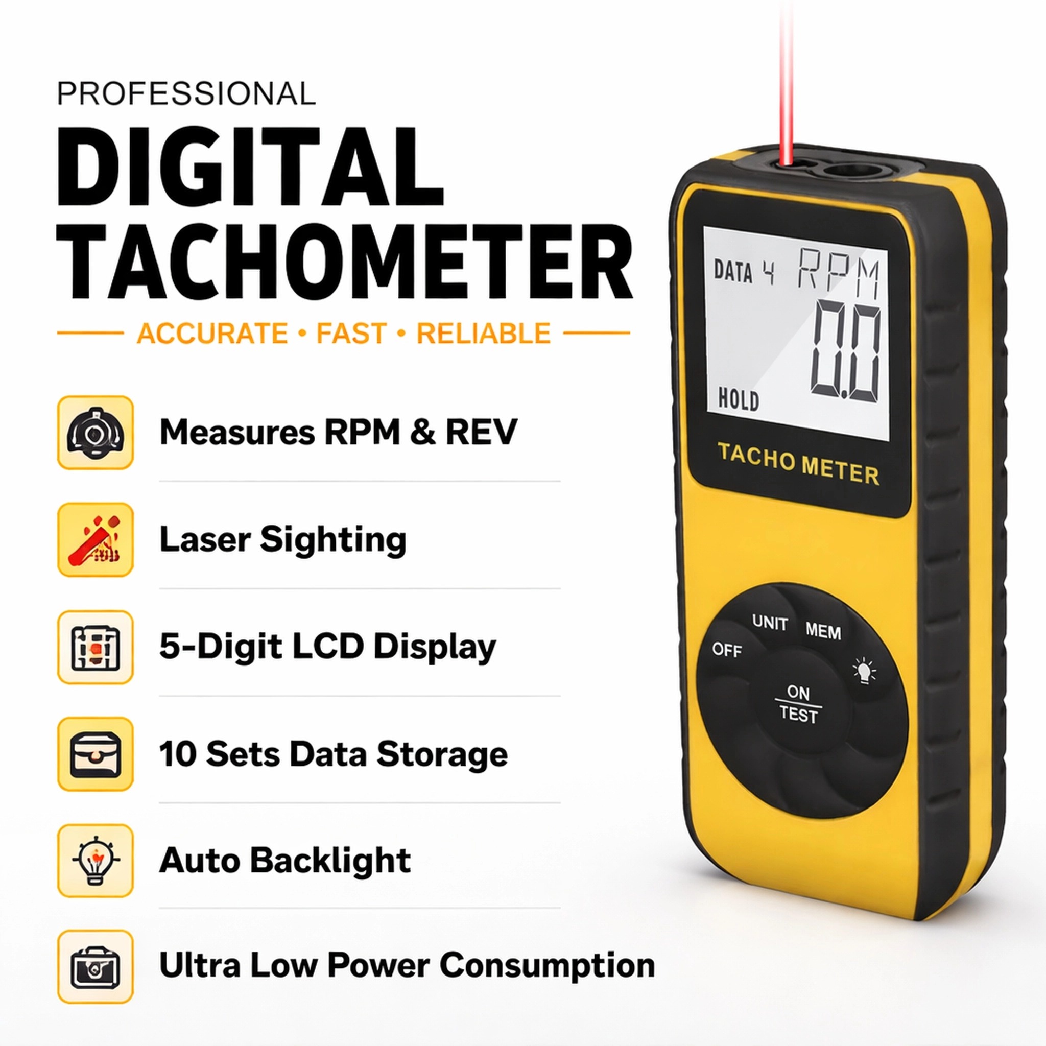Tachometer Digital Laser Rpm - 비접촉식 레이저 회전 속도계, 최대 99999