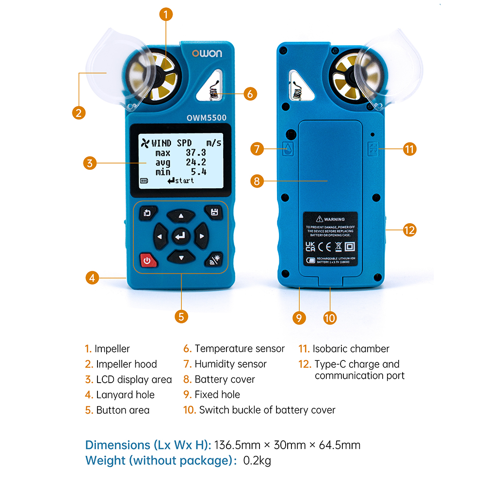 OWON OWM5500 스마트 풍속계 0.6‑40m/s - Anemometer Digital Wind Speed 리뷰 및 가격