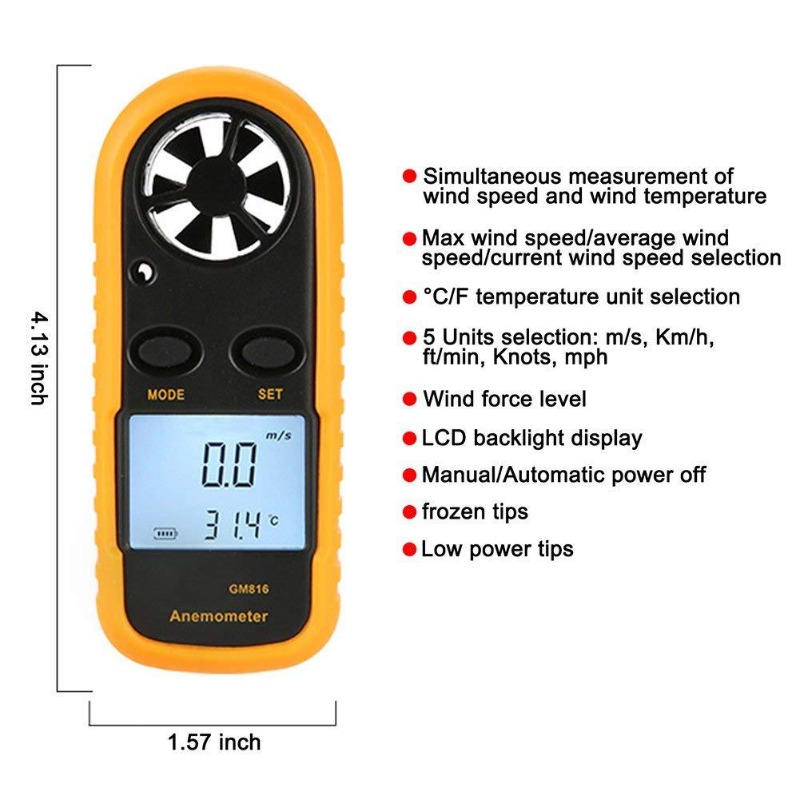 1pcs GM816 디지털 풍속계 풍속 미니 공기 흐름 - Anemometer Digital Wind Speed 리뷰 및 가격