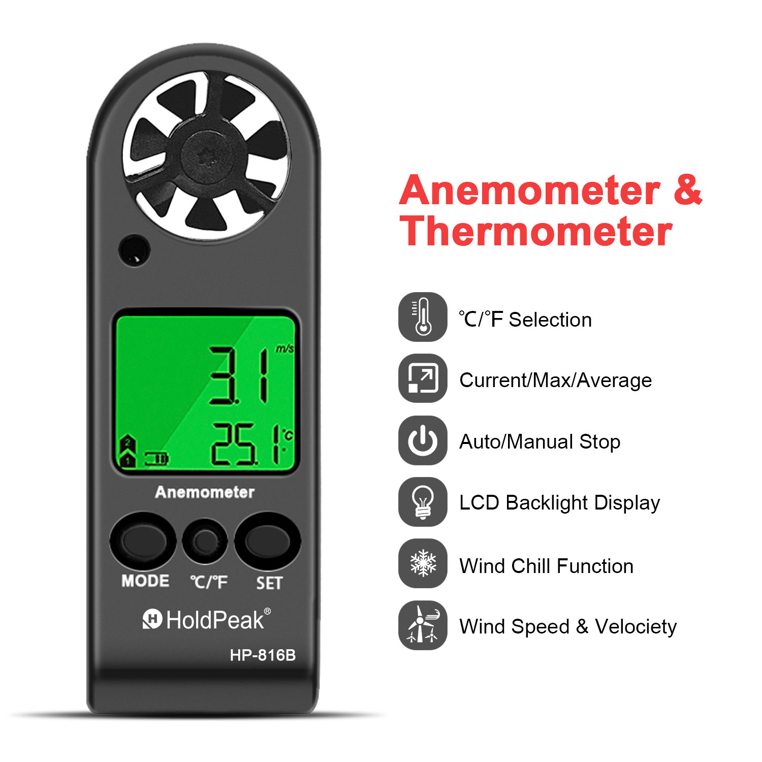 디지털 풍속계 풍속 측정기 5개 단위 LCD 백라이트  - Anemometer Digital Wind Speed 리뷰 및 가격