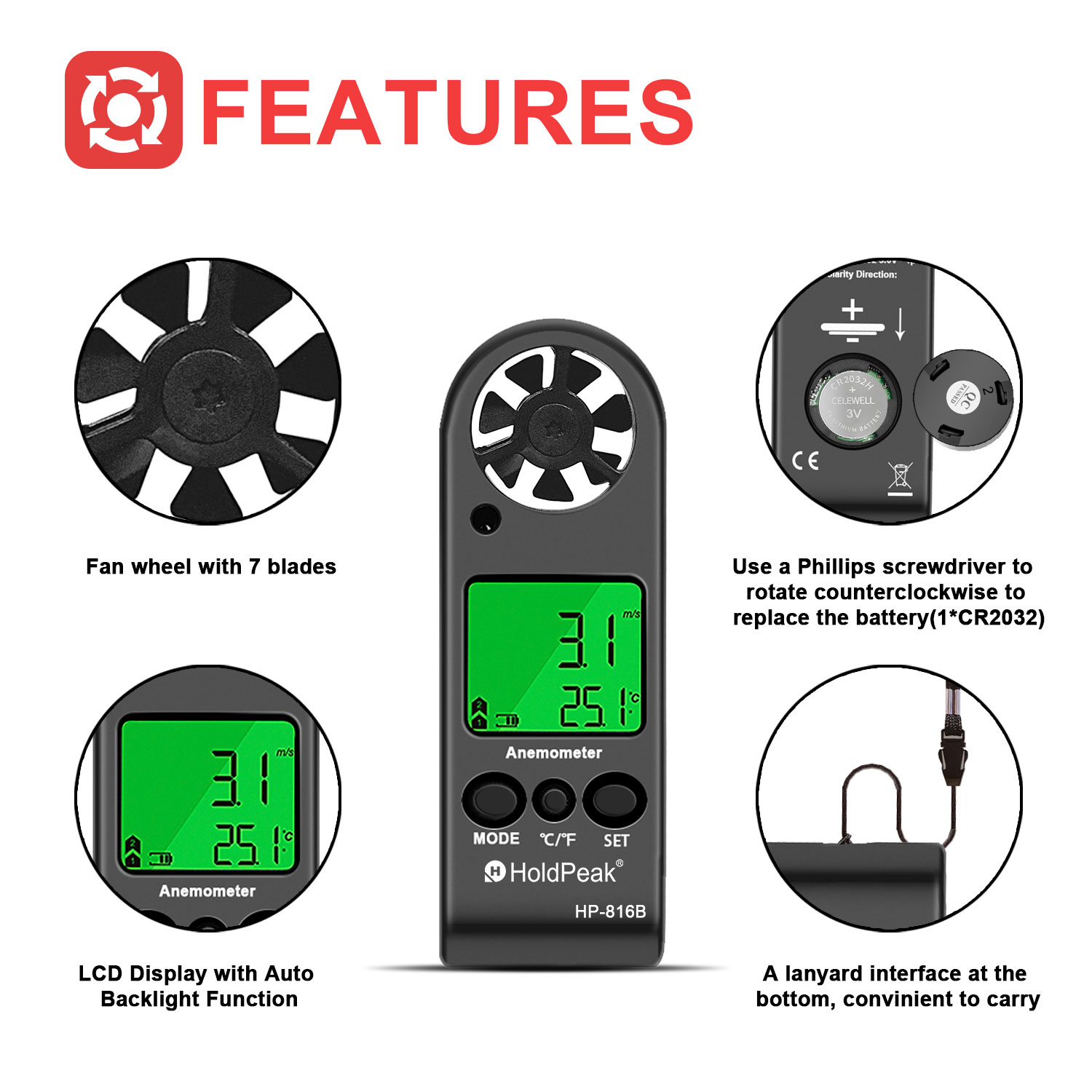 디지털 풍속계 풍속 측정기 5개 단위 LCD 백라이트  - Anemometer Digital Wind Speed 리뷰 및 가격