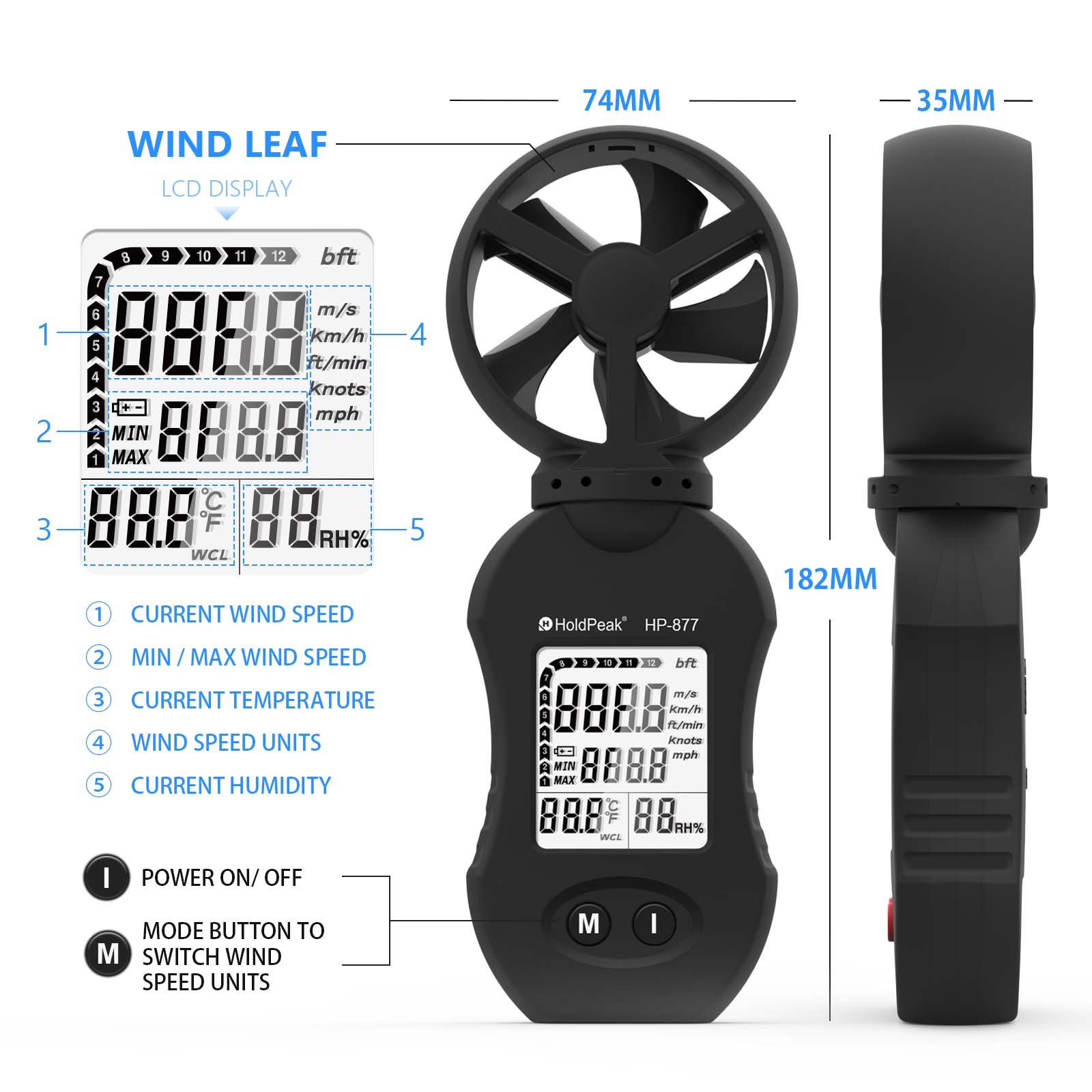 Holdpeak HP-877 LED 백라이트가 있는 휴 - Anemometer Digital Wind Speed 리뷰 및 가격