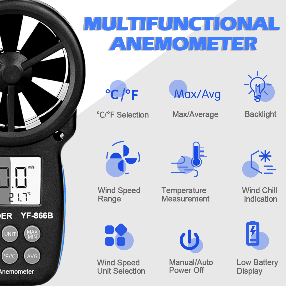 886B 디지털 풍속계, HVAC 및 실외용 온도 및  - Anemometer Digital Wind Speed 리뷰 및 가격