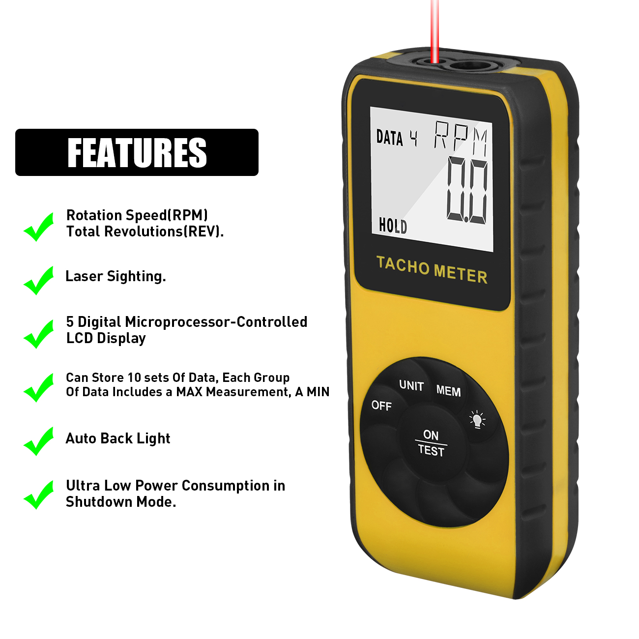 비접촉식 레이저 회전 속도계, 최대 99999 RPM, - Tachometer Digital Laser Rpm 리뷰 및 가격